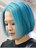 ターコイズブルーブラック[新宿駅/こなれミディ/ウェーブパーマ]