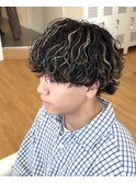 メンズ波巻きウルフメッシュパーマウルフパーマメンズハイライト