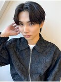 毛流れセンターパート無造作パーマツーブロック刈り上げ