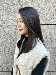 セミロング/艶髪/ストレート/ロブ/冬カラー/ミディアムヘア