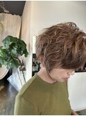 ショートボブパーマ　マッシュパーマ　ミルクティーベージュ
