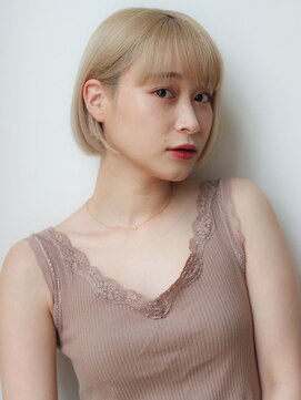 マイラ 銀座(myla) 小顔外ハネボブイメチェン前髪ワイドバング美髪ホワイトブロンド