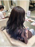 裾カラー/グラデーションカラー/ブルーブラック/透明感/ネイビー