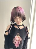 フェイスレイヤー姫カット切りっぱなしボブデザインカラー