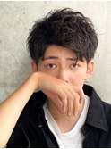 アップバング短髪ツイストスパイラルブリーチパーマツイスパ