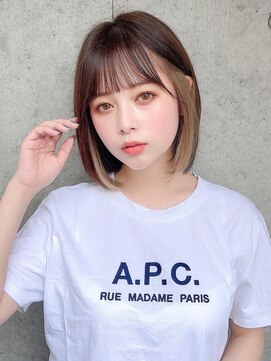 サロウィンフレンテ 新宿三丁目(SALOWIN Frente) 石塚／インナーカラーベージュ小顔ナチュラルボブ10代20代30代