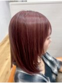 顔まわりレイヤー×ピンクブラウン【松山美容室】