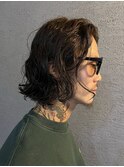 メンズボブ　スパイラルパーマ　癖っ毛風パーマ　ロン毛