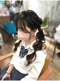 高校生ヘアセット☆たまねぎツインのリボン☆