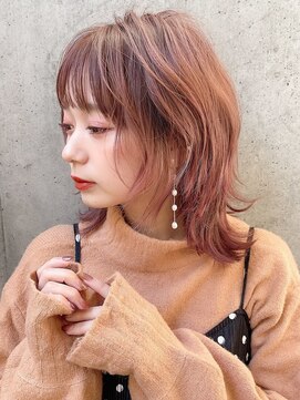 サロウィンフレンテ 新宿三丁目(SALOWIN Frente) 石塚／ぱっつんピンクくびれミディアムボブウルフ10代20代新宿
