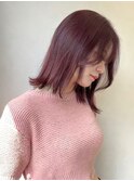 外ハネミディアム　顔周りカット　ピンクブラウン　20代30代