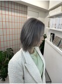 黒髪/グレーベージュ/レイヤーロング/前髪パーマ/渋谷