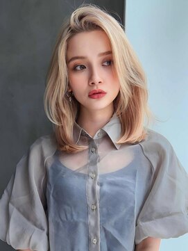 アグ ヘアー ネイビー 鶴岡東原店(Agu hair navy) 《Agu hair》ハイトーンかきあげミディ×numberA.ヘアバター
