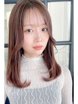 ヘアーサロン ロージー 北上本通り店(Rosy) 薄め前髪くびれロングレイヤー_アプリコットベージュ