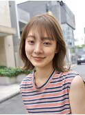 ボブ ホワイトグレージュ デジタルパーマ チェリーブラウン