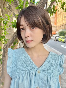 ガーデン 銀座(GARDEN) フェミニン丸みショートボブ×透けベージュ/縮毛矯正/前髪カット