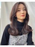 韓国大人ロングレイヤーカットチョコレートブラウン2wayバング