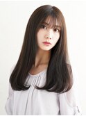 黒髪グレーベージュレイヤーロング前髪パーマ 滝口和城