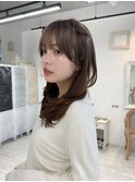 ミルクティーレイヤーシースルー前髪ヘアセットブリーチなし