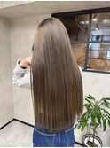 バレイヤージュ、ハイライト、レイヤーロング、グレーベージュ