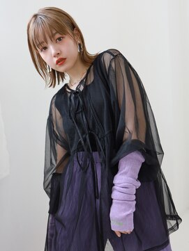 テトテ 門戸厄神店(tetote) 前髪あり×外ハネセミディ　シアーカラー