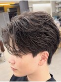 渋谷フェザーショートメンズマッシュウルフセンターパートカット