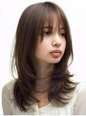 レイヤーカット/顔周りカット/触覚/グレージュ/韓国巻き