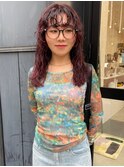 ブリーチパーマ × ワインレッド