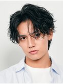 難波シャドウパーマメンズマッシュウルフカット波巻きパーマ色気