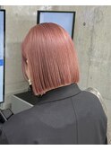 切っぱなしボブ／ミニボブ／ピンクベージュ／大人ボブ