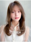 大人ガーリー似合わせミディアムレイヤーカットダークアッシュ