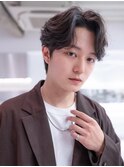 アッシュブラックマッシュパーマ刈り上げツーブロック