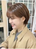 横浜オリーブベージュブリーチなしダブルカラー外ハネボブ30代