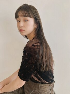 オルセン(OLSEN) ワイドバング/オリーブ/オリーブベージュ/透明感/透け感/ロング