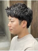 メンズ/アップバング/ツーブロックマッシュ/束感ショート波巻き