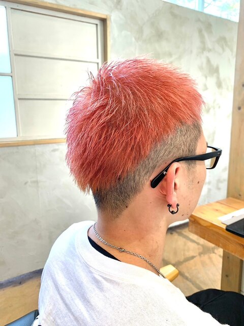 メンズカット刈り上げピンクハイトーンダブルカラー派手髪
