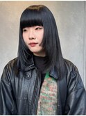 黒髪姫カット重め前髪レイヤーセミロングイメチェン似合わせ暗髪