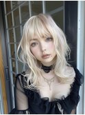 美髪ブルーブラック艶髪イメチェン外ハネワイドバング