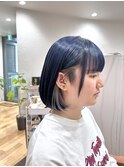 髪質改善カラー/ブリーチオンカラー/ネイビー/グレー/ハイトーン