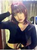 ブリーチなしレッドカラー×グランジレイヤー