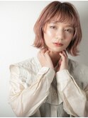 ミルクティーピンクハイライト外ハネボブウルフw上尾10代20代