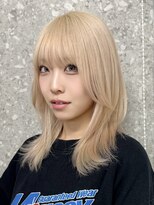 サンク 原宿 表参道(cinq)&nbsp;ミルクティーピンクカラーベージュウルフレイヤーナチュラルボブ