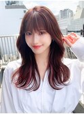 シャギーレイヤーロング韓国ワンホンヘアシースルーぱっつん前髪