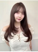 ブリーチなしロングレイヤーカット小顔ハッシュカットブラウン