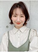 小顔前髪Aラインボブイヤリングカラーかきあげマロンベージュ♪