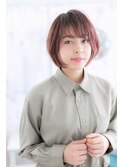 バーガンディー斜めバング★小顔ナチュラルボブa1
