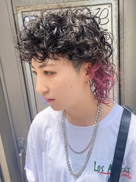 ビンゴ(BINGO) ba644_アッシュブラックインナーカラー無造作パーマソバージュ