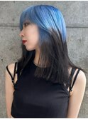 エンドカラーブルーアッシュグレージュカラーレイヤーカット