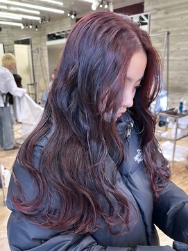 ヲタク(wotaku.) ワインレッドボルドーブリーチなしダブルカラー暖色カシスピンク