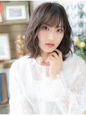 ★大人かわいい黒髪耳掛けミディアムウェットヘア20代30代★10
